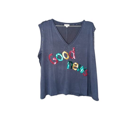 New POL Sequin "Good News" Sleeveless Top  Studded Large - Picture 2 of 13